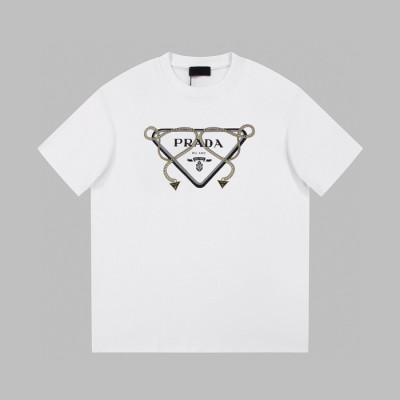 프라다 남성 크루넥 화이트 반팔티 - Prada Mens White Short sleeved T-shirts - pr461x