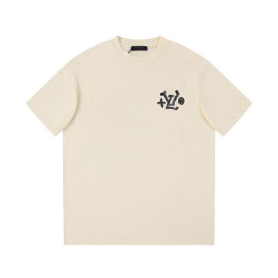 루이비통 남성 아이보리 크루넥 반팔티 - Louis vuitton Mens Ivory Short sleeved Tshirts - lv869x