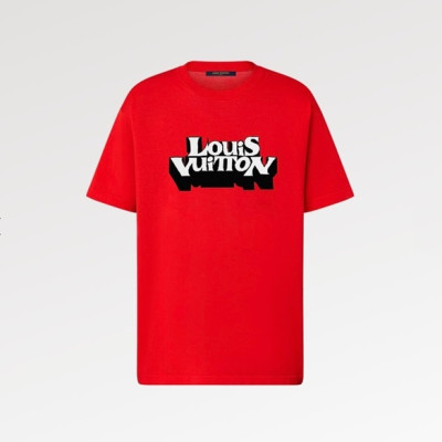 루이비통 남성 레드 크루넥 반팔티 - Louis vuitton Mens Red Short sleeved Tshirts - lv900x