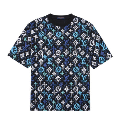 루이비통 남성 블랙 크루넥 반팔티 - Louis vuitton Mens Black Short sleeved Tshirts - lv907x