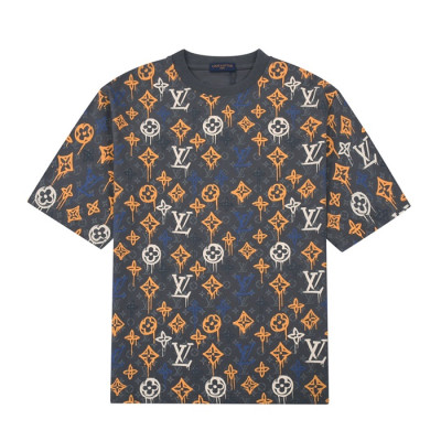 루이비통 남성 그레이 크루넥 반팔티 - Louis vuitton Mens Gray Short sleeved Tshirts - lv908x