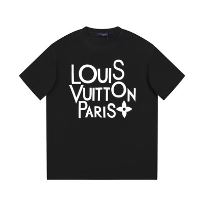 루이비통 남성 블랙 크루넥 반팔티 - Louis vuitton Mens Black Short sleeved Tshirts - lv971x