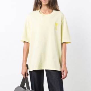 아미 여성 크루넥 옐로우 반팔티 - Ami Womens Yellow Short sleeved Tshirts - am07x
