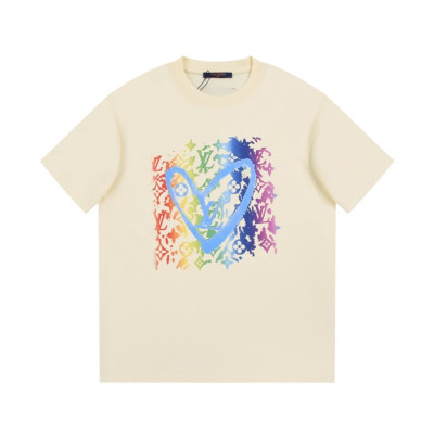 루이비통 남성 아이보리 크루넥 반팔티 - Louis vuitton Mens Ivory Short sleeved Tshirts - lv1064x