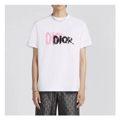 디올 남성 화이트 크루넥 반팔티 - Dior Mens White Short sleeved Tshirts - di491x