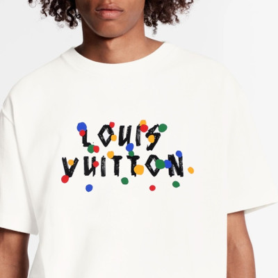 루이비통 남성 화이트 크루넥 반팔티 - Louis vuitton Mens White Short sleeved Tshirts - lv1126x