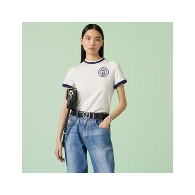 구찌 여자 화이트 크루넥 반팔티 - Gucci Women White Short sleeved Tshirts - gu737x