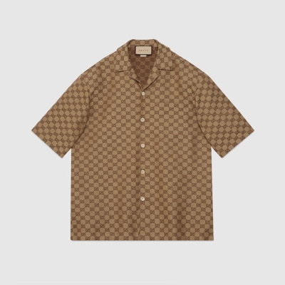 구찌 남성 트렌디 브라운 반팔 셔츠 - Gucci Mens Brown Short sleeved Tshirts - gu743x