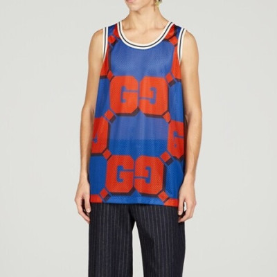 구찌 남성 블루 나시 - Gucci Mens Blue Sleeveless Tshirts - gu752x