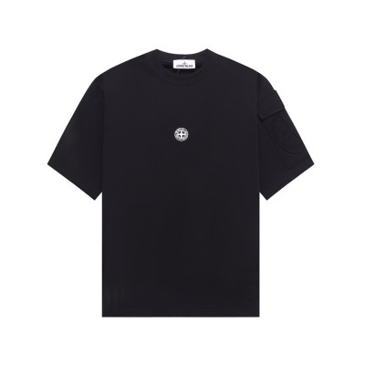 스톤아일랜드 남성 블랙 크루넥 반팔티 - Stone Island Mens Black Tshirts - st79x