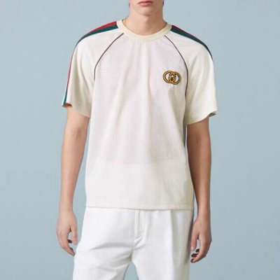 구찌 남/녀 아이보리 크루넥 반팔티 - Gucci Unisex Ivory Short sleeved Tshirts - gu778x