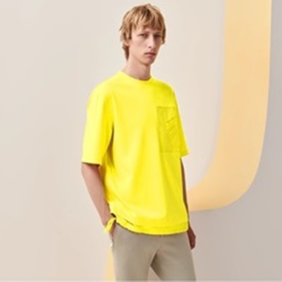 에르메스 남성 옐로우 크루넥 반팔티 - Hermes Mens Yellow Short sleeved Tshirts - he222x