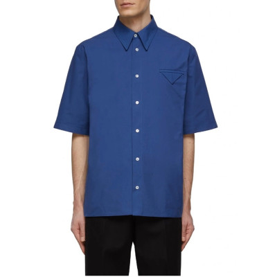 보테가베네타 남성 블루 반팔 셔츠 - Bottega veneta Mens Blue Short sleeved Blue Shirts - bv101x