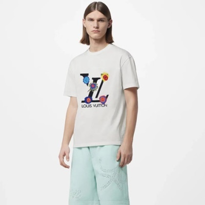 루이비통 남성 크루넥 화이트 반팔티 - Louis vuitton Mens White Short sleeved Tshirts - lv1499x