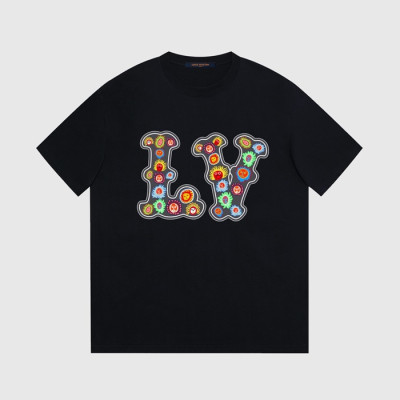 루이비통 남성 크루넥 블랙 반팔티 - Louis vuitton Mens Black Short sleeved Tshirts - lv1531x