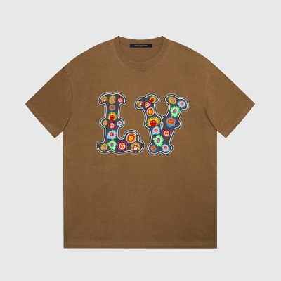 루이비통 남성 크루넥 카멜 반팔티 - Louis vuitton Mens Camel Short sleeved Tshirts - lv1532x