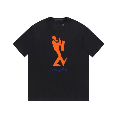 루이비통 남성 크루넥 블랙 반팔티 - Louis vuitton Mens Black Short sleeved Tshirts - lv1570x