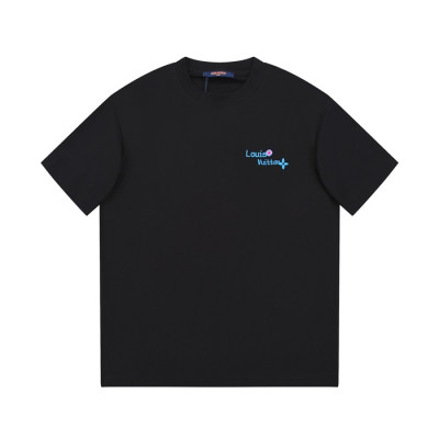 루이비통 남성 크루넥 블랙 반팔티 - Louis vuitton Mens Black Short sleeved Tshirts - lv1576x