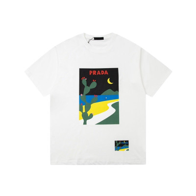 프라다 남성 크루넥 화이트 반팔티 - Prada Mens White Short sleeved Tshirts - pr634x