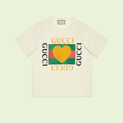 구찌 남/녀 아이보리 크루넥 반팔티 - Gucci Unisex Ivory Short sleeved Tshirts - gu891x