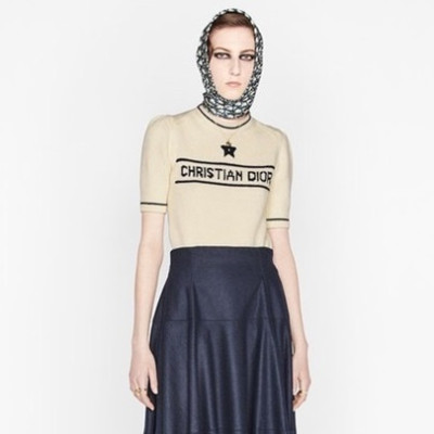 디올 여성 아이보리 크루넥 반팔티 - Dior Womens Ivory Short sleeved Tshirts - di609x