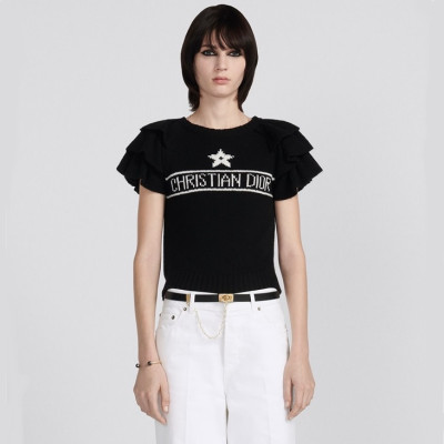디올 여성 블랙 크루넥 반팔티 - Dior Womens Black Short sleeved Tshirts - di611x
