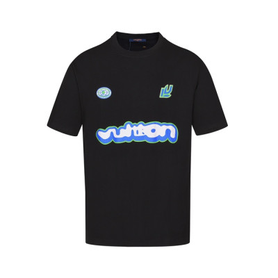 루이비통 남성 크루넥 블랙 반팔티 - Louis vuitton Mens Black Short sleeved Tshirts - lv1742x