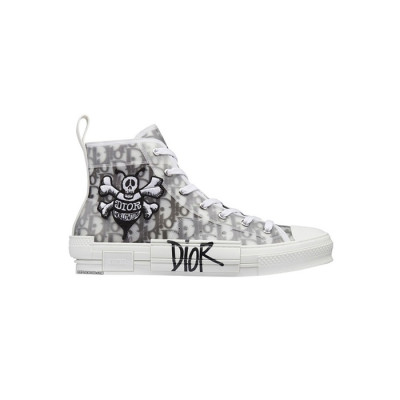 디올 남성 B23 하이탑 오블리크 캔버스 꿀벌 자수 패치 스니커즈 【매장-180만원대】 - Dior Mens White Sneakers - di716x