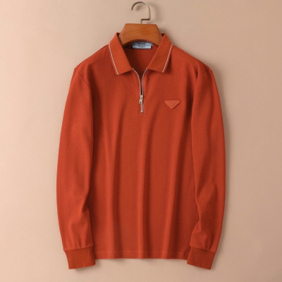 프라다 남자 오렌지 폴로 긴팔티 - Prada Mens Orange Tshirts - pr759x