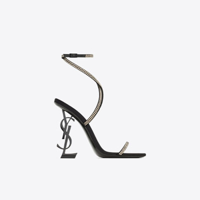 크레이프 여성 새틴 라인스톤 실버 힐 OPYUM 샌들 【매장-300만원대】 - Saint Laurent  Womens Black High-heels - ysl429x