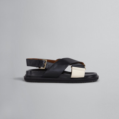 마르니 여성 블랙 & 화이트 가죽 크리스크로스 샌들【매장100만원대】 - Marni Womens Black Sandals - ma19x