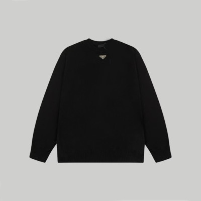 프라다 남성 크루넥 블랙 니트 - Prada Mens Black Knits - pr865x