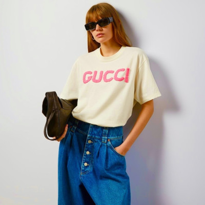구찌 여성 아이보리 크루넥 반팔티 - Gucci Womens Ivory Short sleeved Tshirts - gu928x