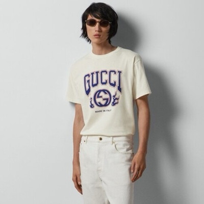 구찌 남성 화이트 반팔티 - Gucci Mens White Short sleeved Tshirts - guc188x
