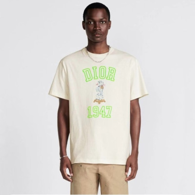 디올 남성 아이보리 반팔티 - Dior Mens Ivory Tshirts - dic307x