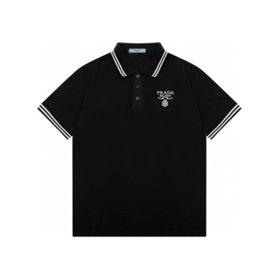 프라다 남성 화이트 블랙 반팔티 - Prada Mens Black Polo Tshirts - prc347x