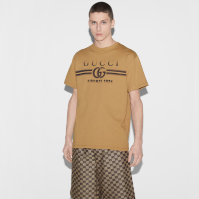 구찌 남성 카멜 티셔츠 - Gucci Mens Camel Tshirts - guc361x