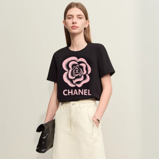 샤넬 여성 블랙 반팔 티셔츠 - Chanel Womens Black Tshirts - chc430x