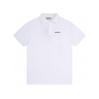 미우미우 남/녀 화이트 반팔 폴로 셔츠 - Miumiu Unisex White Tshirts - mic446x