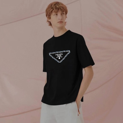 프라다 남/녀 블랙 반팔 티셔츠 - Prada Unisex Black Tshirts - prc588x