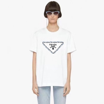 프라다 남/녀 화이트 반팔 티셔츠 - Prada Unisex White Tshirts - prc589x