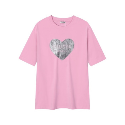 미우미우 여성 핑크 티셔츠 - Miumiu Ladys Pink Tshirts - muc592x