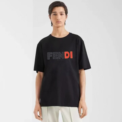 펜디 남성 블랙 반팔 티셔츠 - Fendi Mens Black Tshirts - fec601x