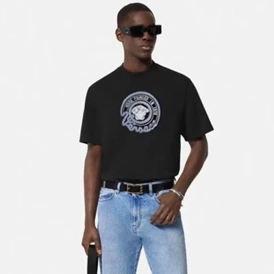 베르사체 남성 블랙 티셔츠 - Versace Mens Initial Black Tshirts - vec18x