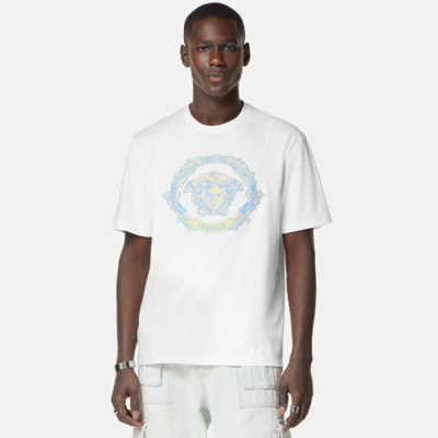 베르사체 남성 화이트 티셔츠 - Versace Mens Initial White Tshirts - vec19x