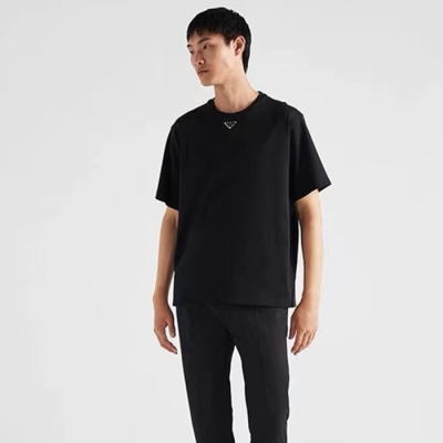 프라다 남성 크루넥 블랙 반팔티 - Prada Mens Black Tshirts - prc323x