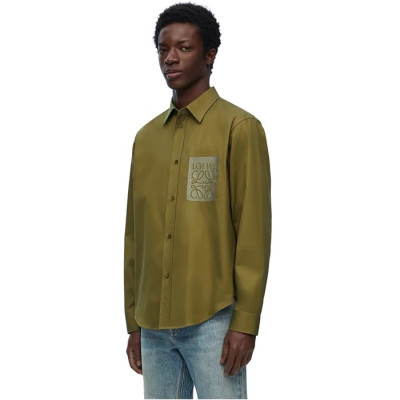 로에베 남자 카키 셔츠 - Loewe Mens Khaki Shirts - loc338x