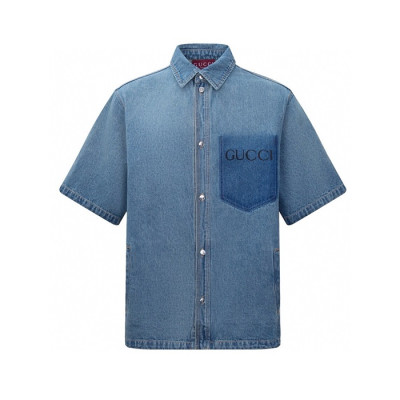 구찌 남성 블루 반팔 셔츠 - Gucci Mens Blue Shirts - guc876x