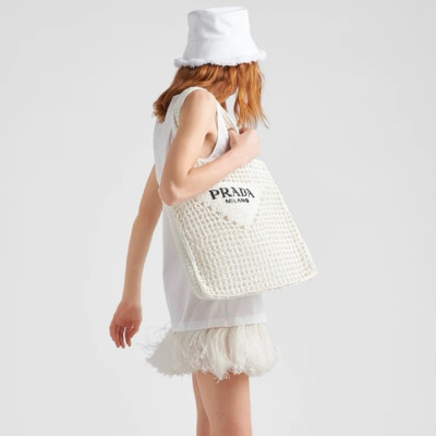 프라다 여성 라피아 토트백 1BG393 - Prada Womens White Tote Bag - prb2188x