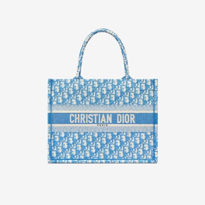 디올 여성 콘플라워 블루 오블리크 자수 북 토트백 미디엄 - Dior cornflower Oblique Embroidery Medium Tote Bag- di2582z